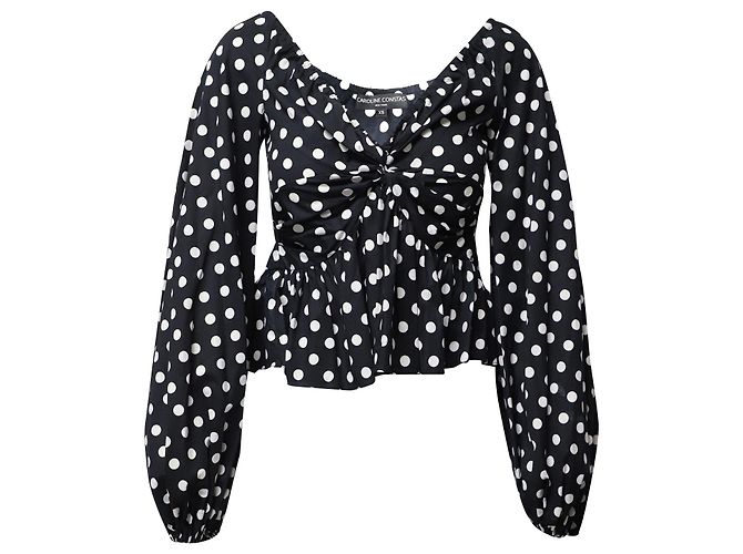 Autre Marque Camicetta con scollo a V a pois di Caroline Constas in cotone bianco e nero