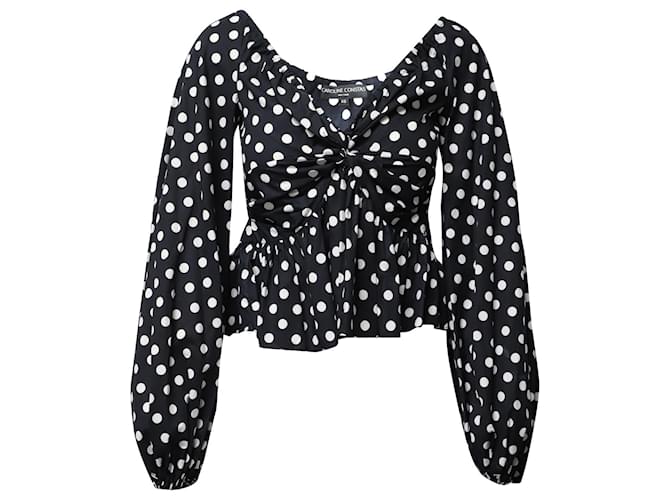Autre Marque Blusa de bolinhas com decote em V Caroline Constas em algodão preto e branco  ref.863595