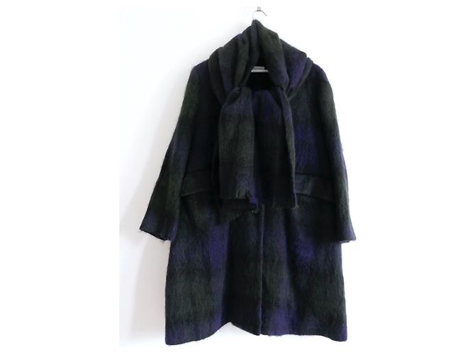Casaco Tartan Mohair Toast Blackwatch com/cachecol combinando Verde Azul marinho