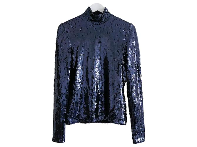 Pre-autunno Dior 2015 Top a collo alto con paillettes Blu navy Poliammide  ref.863636