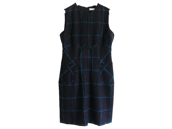 Dior Pre-Fall 2015 Plaid Wool Dress Navy blue