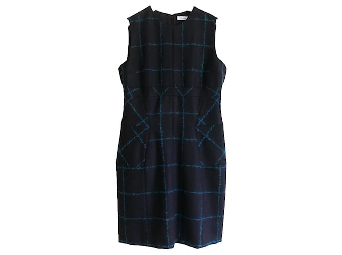 Pré-automne Dior 2015 Robe en laine à carreaux Bleu Marine  ref.863643