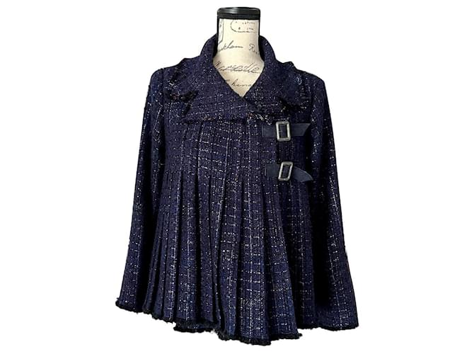 Chanel 8K$ Neue Jacke mit Juwelenknöpfen Marineblau Tweed  ref.863670