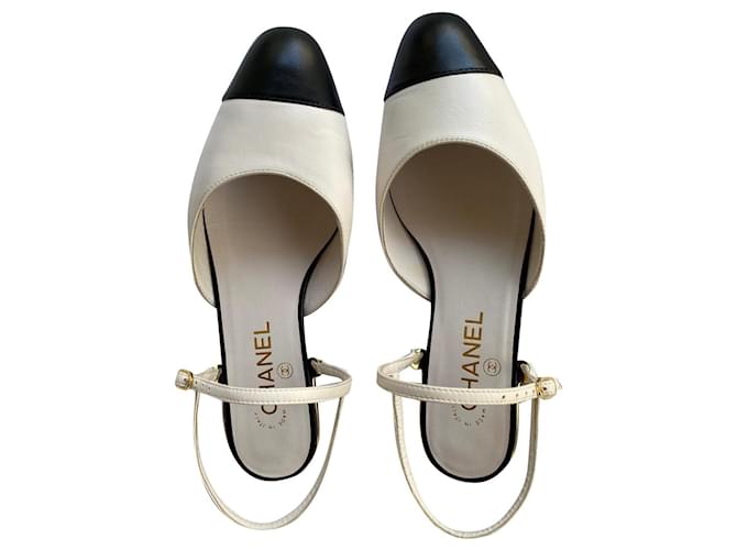 Chanel sling back White Leather  ref.863702