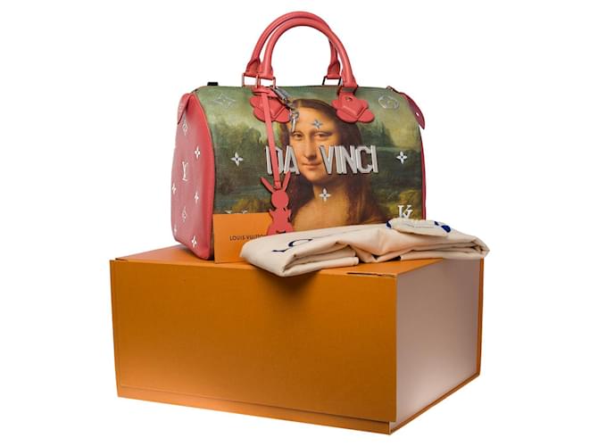 Louis Vuitton Speedy handbag 30 Mona Lisa da vinci collection jeff  koons-101145 Pink Green Leather Cloth ref.863794 - Joli Closet