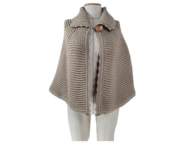 Autre Marque Timo Strickjacke Poncho Beige Wolle