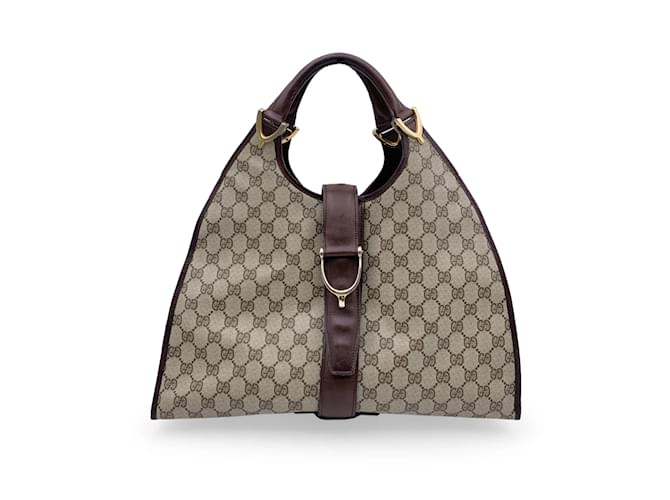 Gucci Vintage Brown Monogram Canvas Stirrup Hobo Bag Handbag Cloth