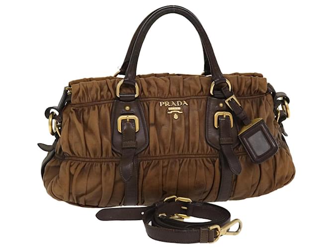 PRADA Shoulder Bag Leather 2way Brown Auth th3466 ref.864480