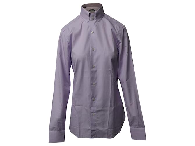 Tom Ford Striped Long Sleeve Button Shirt in Purple Cotton  ref.864741