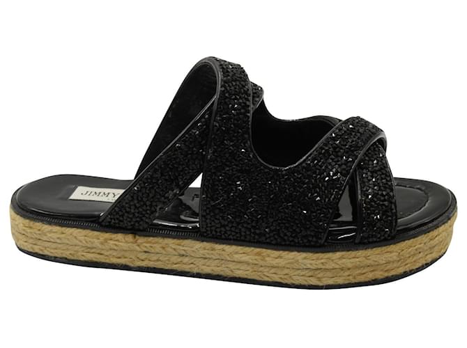 Jimmy Choo Nile Crystal Espadrille Sandals in Black Leather  ref.864749