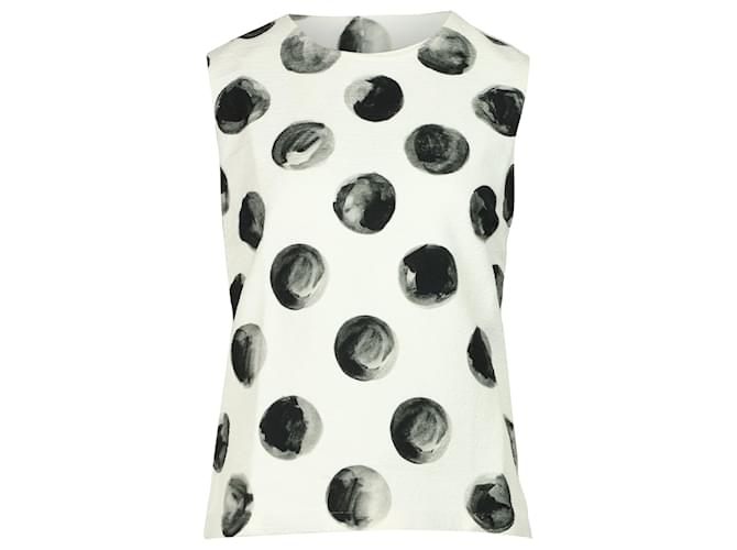 Dolce & Gabbana Painted Polka Dot Print Sleeveless Blouse in White Cotton  ref.864755