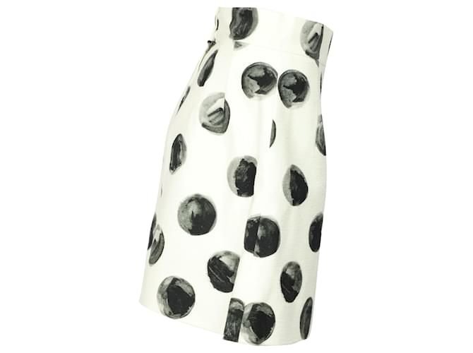 Dolce & Gabbana Painted Polka Dot Print Skirt in White Cotton  ref.864762