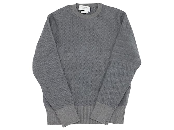 Thom Browne 4 Bar Cable Knit Sweater in Grey Wool  ref.864781