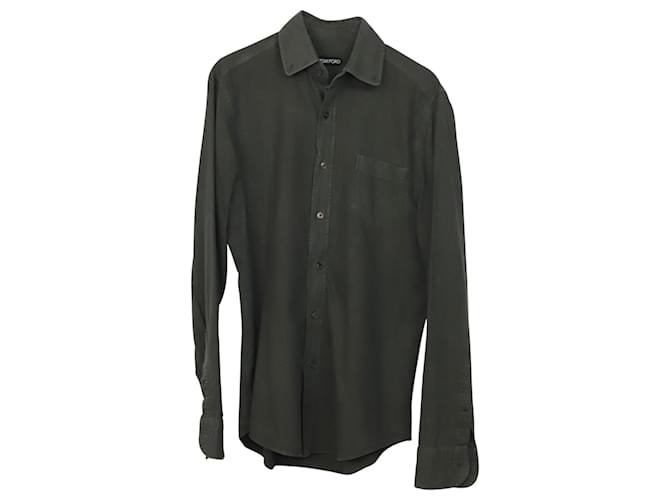 Camisa Slim-Fit Tom Ford em Verde Cáqui Algodão Caqui  ref.864785
