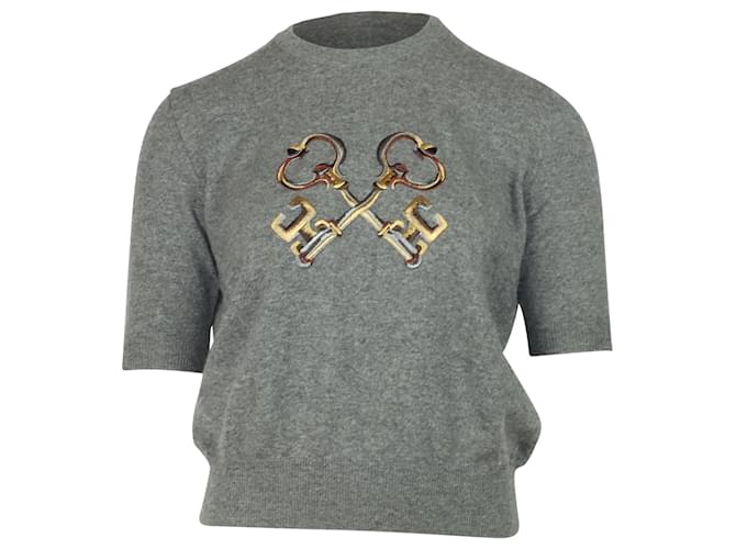 Dolce & Gabbana Key Embroidered Sweater Shirt in Grey Cashmere Wool  ref.864817