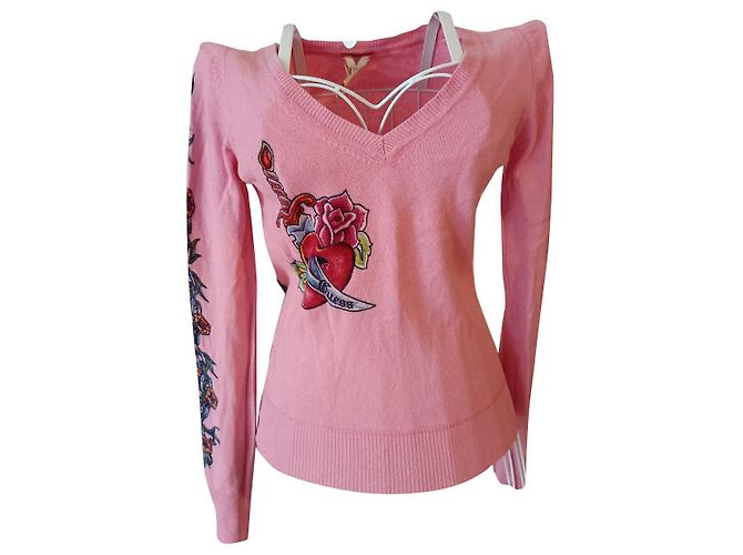 Guess Kaschmir Pullover Rosa Tattoo Muster Pink 