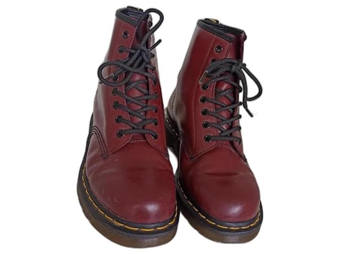 Dr. Martens Dr Martens amphibious ankle boots Dark red Leather  ref.864912
