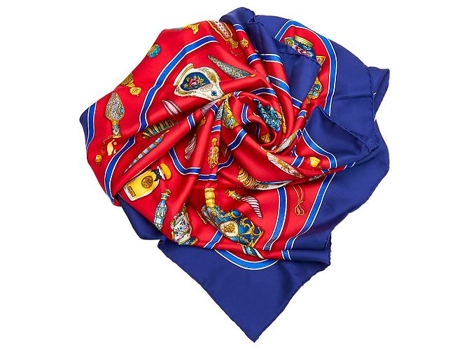 Hermès Bufanda de seda azul Hermes Qu Importe Le Flacon Paño