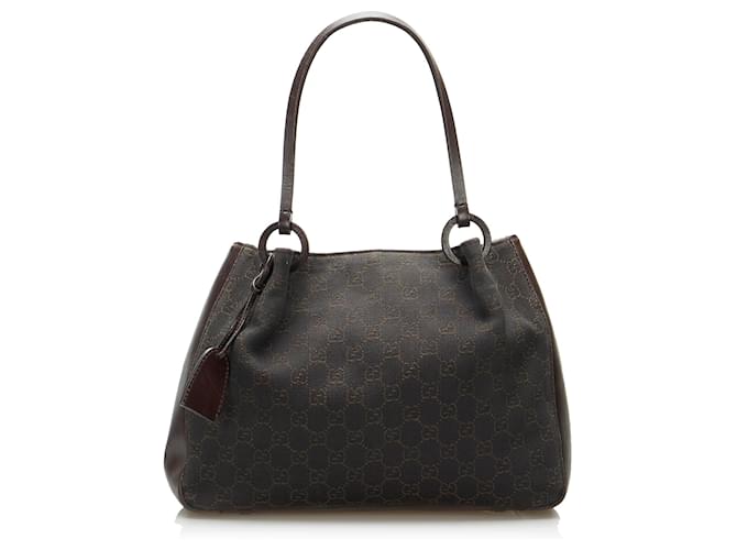 Gucci Brown GG Canvas Tote Dark brown Leather Cloth Pony-style calfskin Cloth  ref.865187
