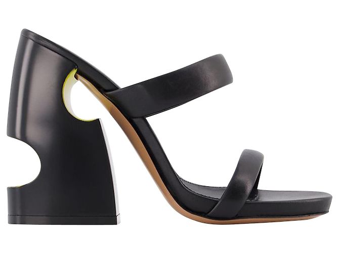 Sperrige Slides - Off White - Schwarz/Gelb - Leder