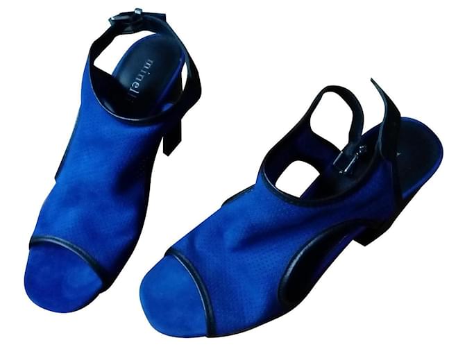 Novas sandálias MINELLI azul cobalto P38 Preto Azul escuro Couro  ref.865453