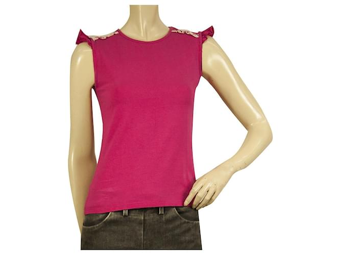 Burberry Fuchsia Pink Sleeveless Fitted T- Shirt Top 14 yrs girl or Women XS Fuschia Cotton  ref.865463