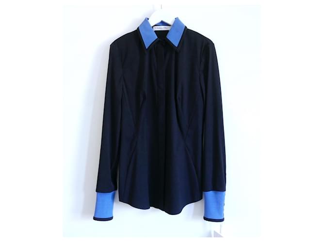 Dior Pré-Outono 2015 Camisa sob medida com gola de tricô Azul marinho Algodão  ref.865474