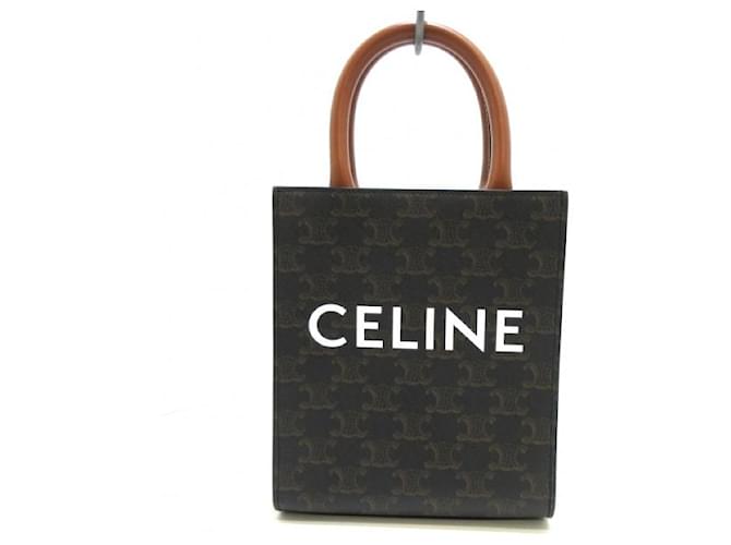 Celine Mini Vertical Cabas Canvas & Leather Tote in Black