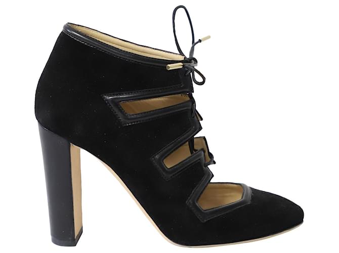 Jimmy Choo Black Leather-Trimmed Lace Up Bootie in Black Suede  ref.868551