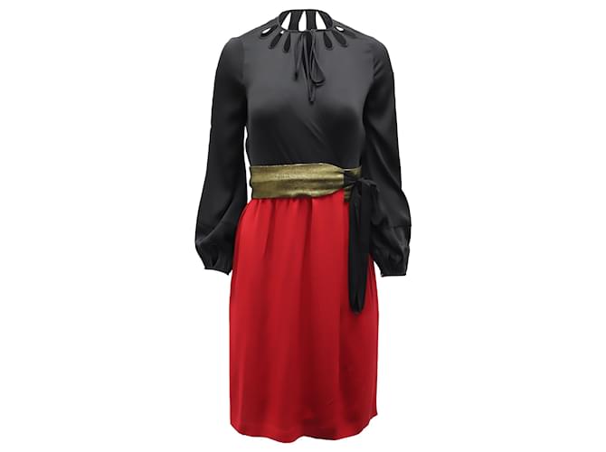 Diane von Furstenberg Color Block Midi Dress in Black and Red Silk  Multiple colors  ref.868563