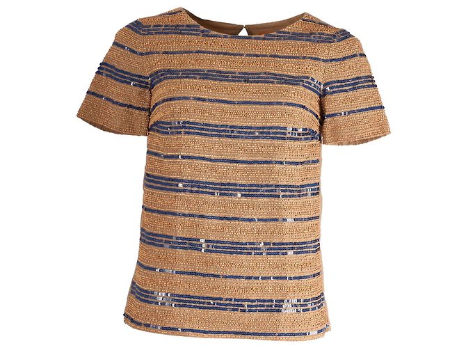 Top Tory Burch con perline e paillettes in cotone beige