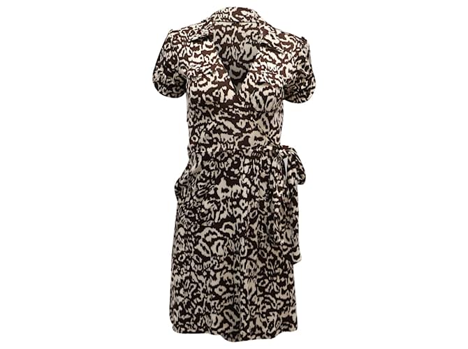 Diane von Furstenberg Printed Wrap Dress in Brown and Cream Silk   ref.868623