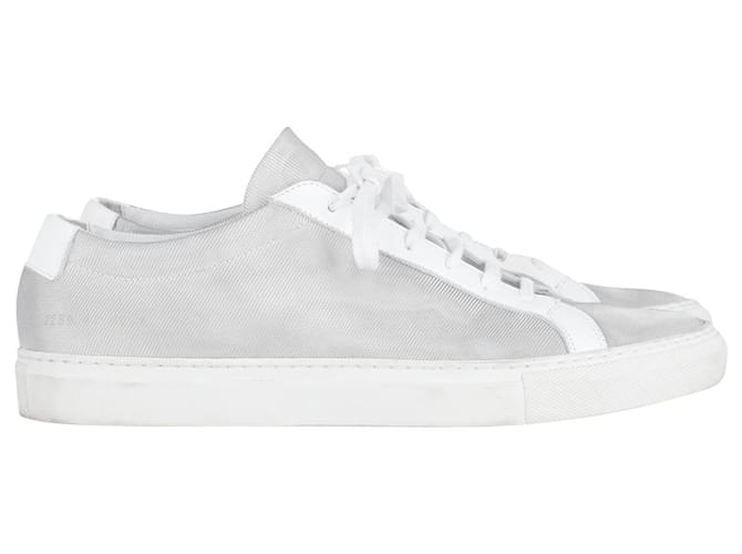 Autre Marque Common Projects Achilles Low Top Sneakers in Silver Leather Silvery Metallic Cloth  ref.868652