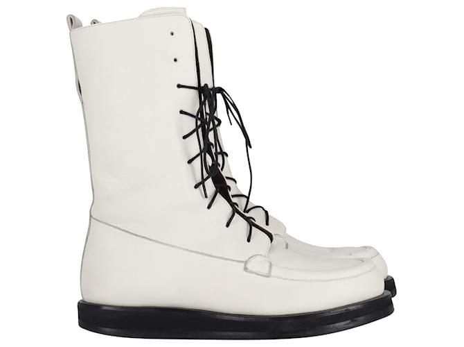 The Row Patty Lace-Up Combat Boots in White Leather  ref.868667