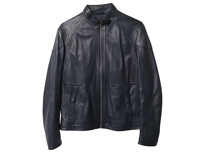 Hugo Boss Boss Biker Jacket in Navy Blue Leather  ref.868714