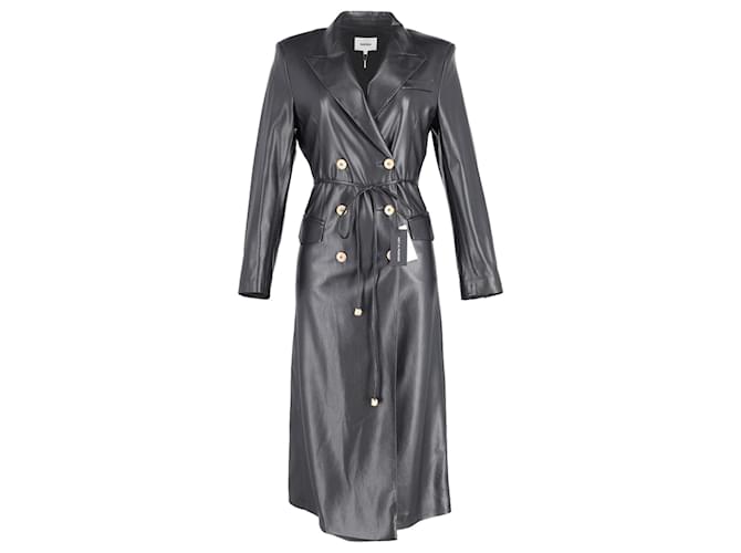 Nanushka Double Breasted Belted Coat in Black Leather  ref.868722