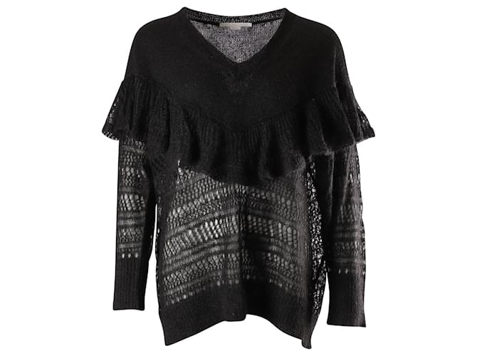 Stella Mc Cartney Stella McCartney Knitted Ruffled Sweater in Black Mohair Wool  ref.868734