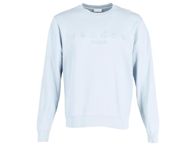 Sandro Paris Logo Embroidered Sweatshirt in Light Blue Organic Cotton   ref.868765