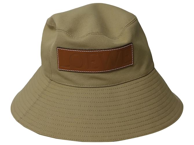 Cappello da pescatore con finiture in pelle Ibiza di Loewe x Paula in cotone beige  ref.868795