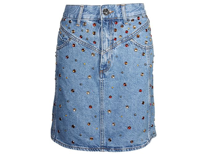 Sandro Paris Rubyn Stud-embellished Skirt in Blue Cotton Denim