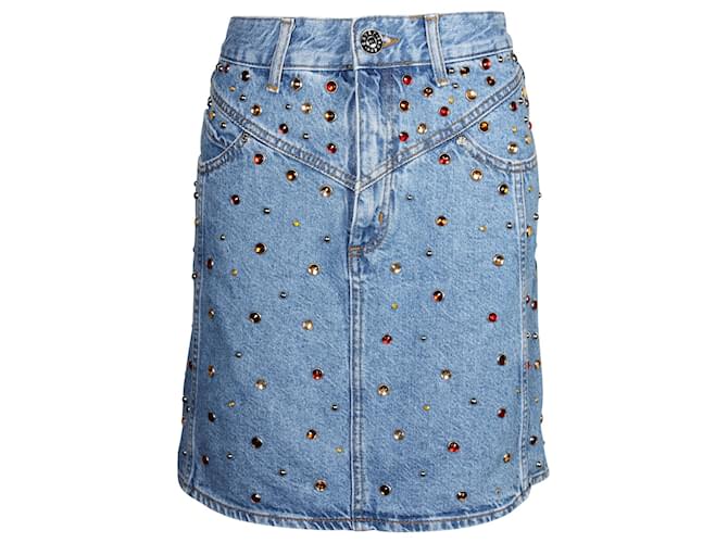 Sandro Paris Rubyn Stud-embellished Skirt in Blue Cotton Denim  ref.868840