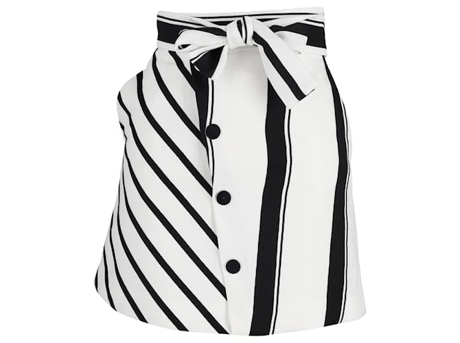 Maje Jonson Striped Asymmetrical A-Line Mini Skirt in White Viscose Cellulose fibre  ref.868847