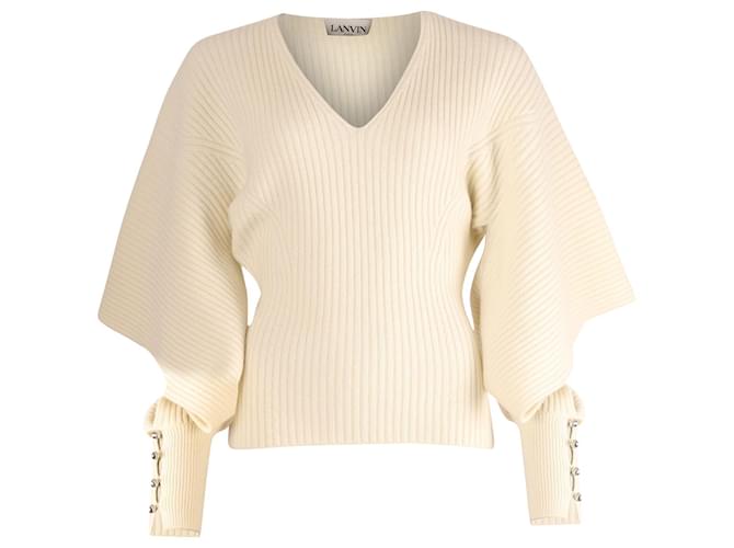 Lanvin Sweater with Cutout Sleeves in Cream Cashmere White Wool  ref.868920