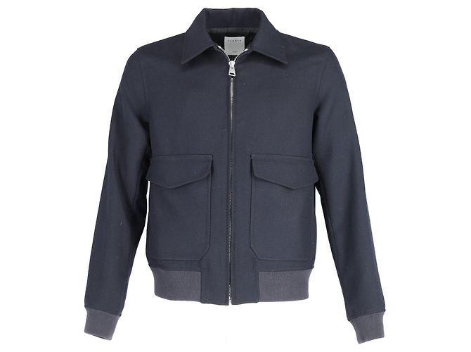 Sandro Paris Aviator Jacket in Navy Blue Cotton