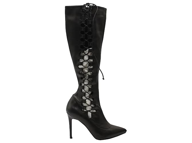 Christian Louboutin Lace-Up Knee Boots in Black Leather   ref.868953