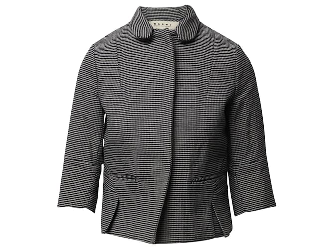 Marni Houndstooth Short Jacket in Black Wool  ref.868967