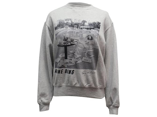 Anine Bing Terry O'Neill Graphic Sweatshirt in Grey Cotton