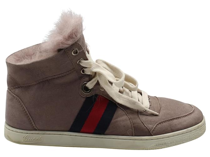 Gucci High-Top-Web-Sneakers aus malvenfarbenem Wildleder Lila Schweden  ref.869045