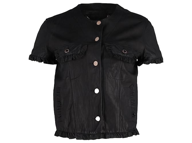 Camicia a maniche corte con volant Mulberry in pelle nera Nero  ref.869049