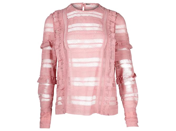 Self portrait Self-Portrait Ruffle Stripe and Grid Lace Top in Pink Polyester   ref.869094